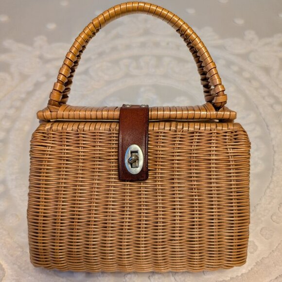 VINTAGE Mantessa 1960s dual sided purse - straw wicker handbag - Golden Girls - Picture 1 of 16
